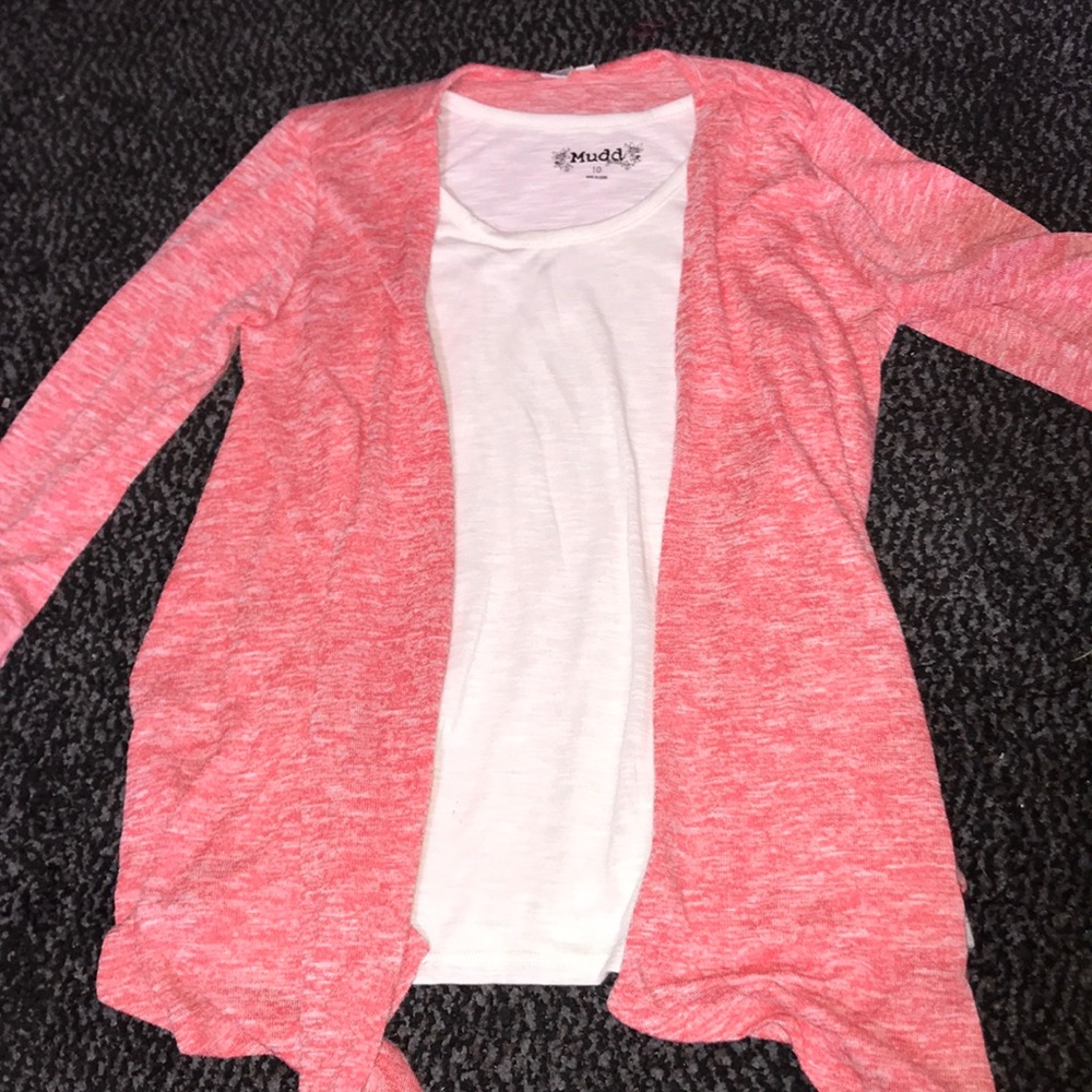 Coral cardigan with cream tank